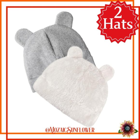 Other - 2 Soft Newborn/Infant Hats With Bear Ears NWT